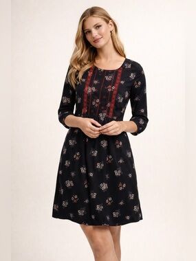 Old Navy Black Floral Dress | Fit & Flare, 3/4 Sleeve, Boho Style